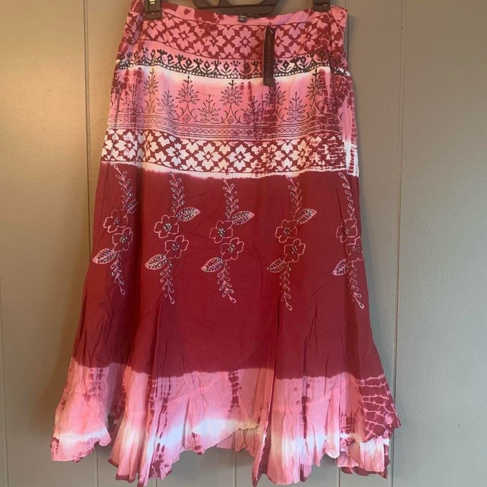 New Chaudry KC Embroidered and Beaded Floral Pink and Red Women's Maxi Skirt - Picture 1 of 4